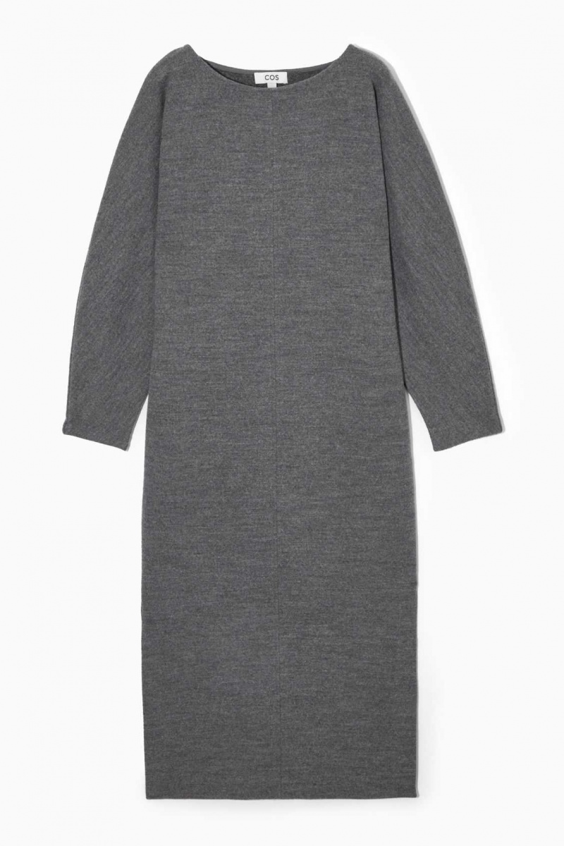 DARK GREY MELANGE COS BOILED-WOOL LONG-SLEEVED MAXI DRESS | WVX-091372