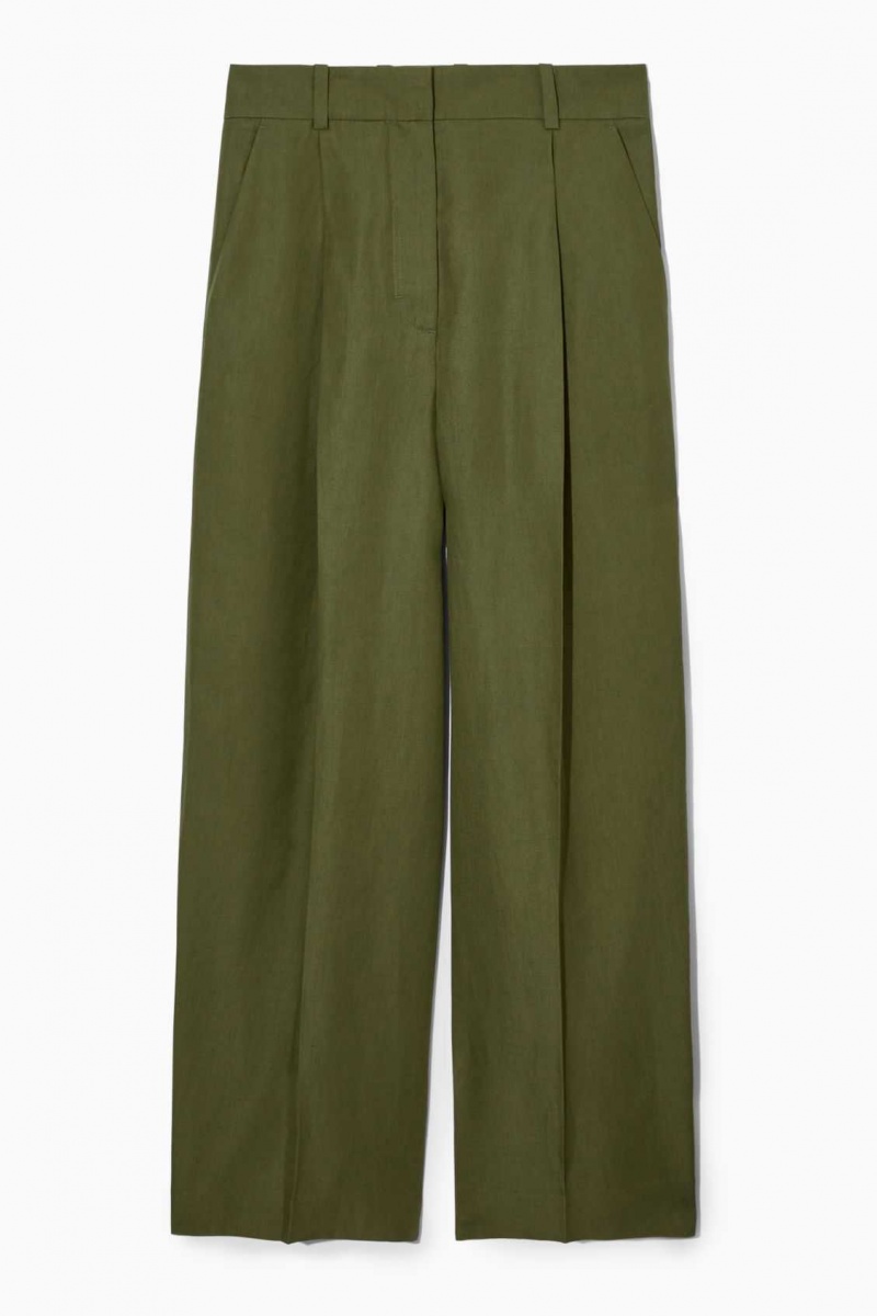 DARK KHAKI COS HIGH-WAISTED WIDE-LEG PANTS | PFH-632148