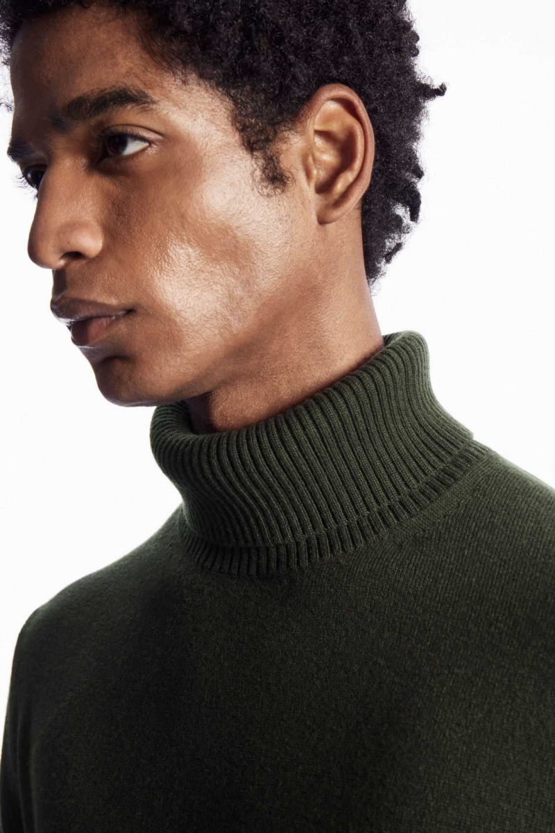 DARK KHAKI COS WOOL-CASHMERE TURTLENECK SWEATER | BDE-756293