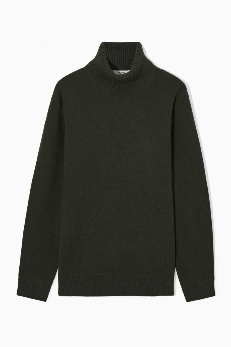 DARK KHAKI COS WOOL-CASHMERE TURTLENECK SWEATER | BDE-756293