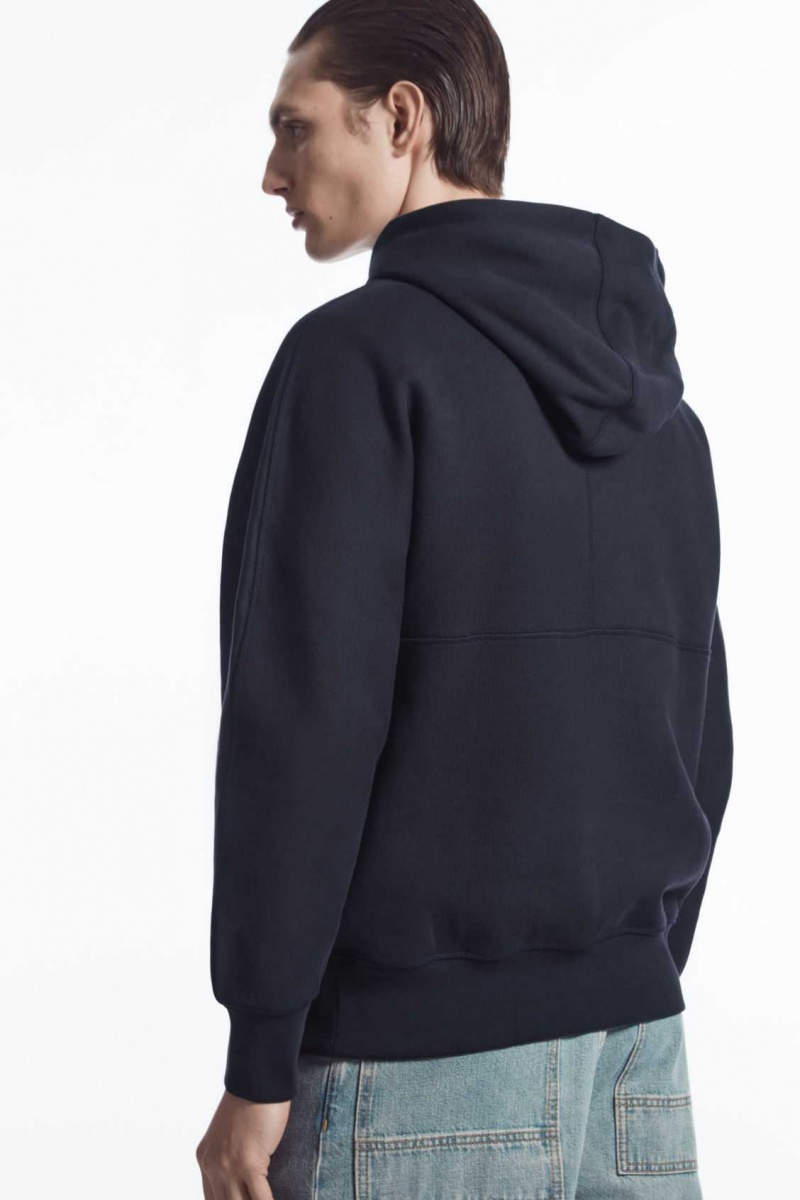 DARK NAVY COS HEAVYWEIGHT PANELLED HOODIE | GWR-905273