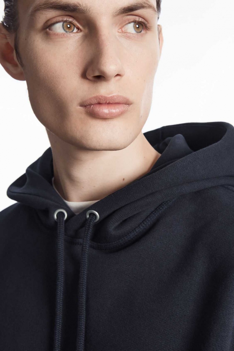 DARK NAVY COS HEAVYWEIGHT PANELLED HOODIE | GWR-905273