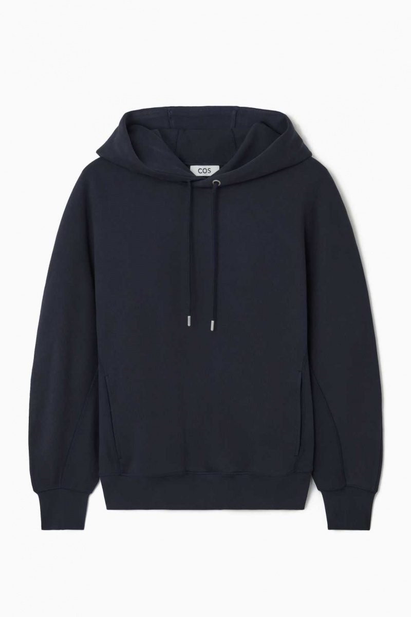 DARK NAVY COS HEAVYWEIGHT PANELLED HOODIE | GWR-905273