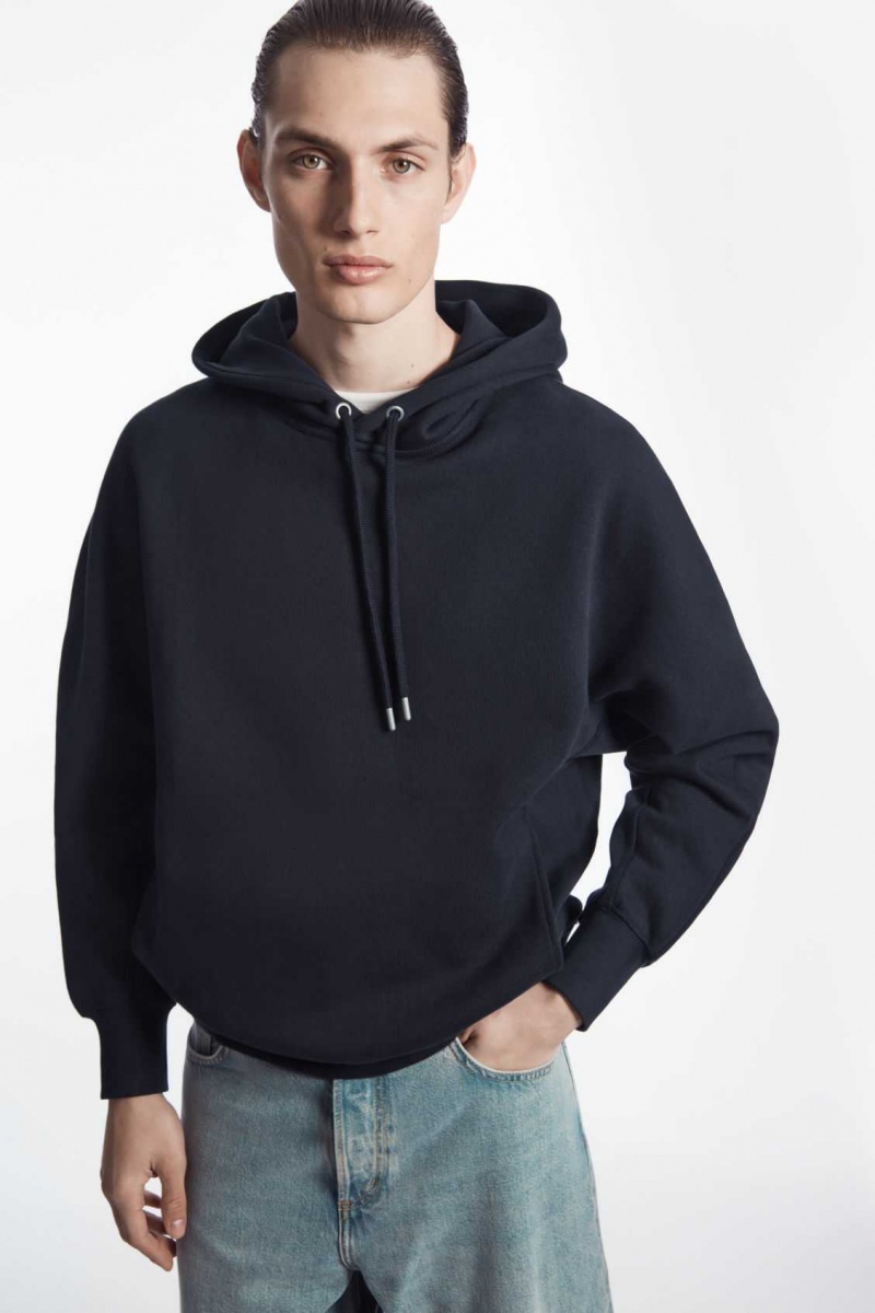 DARK NAVY COS HEAVYWEIGHT PANELLED HOODIE | GWR-905273