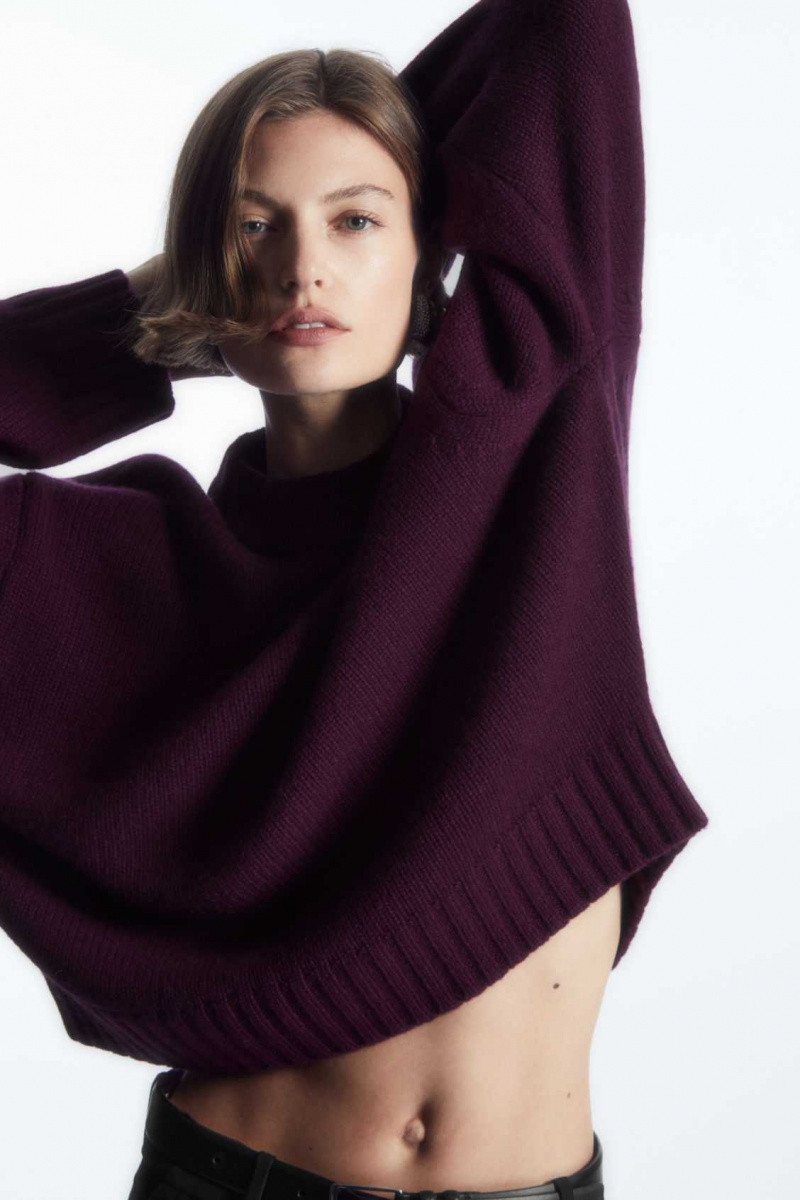 DARK PURPLE COS CHUNKY PURE CASHMERE CREW-NECK SWEATER | YJP-260854