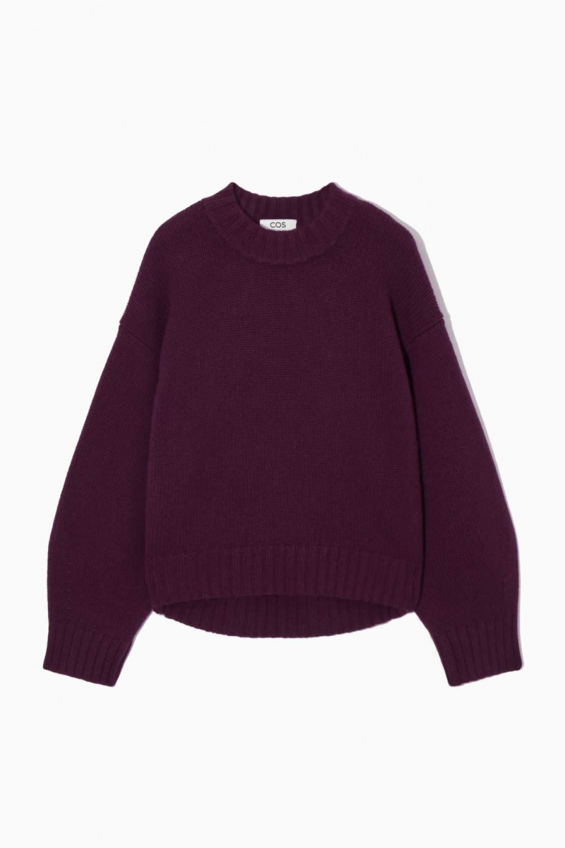 DARK PURPLE COS CHUNKY PURE CASHMERE CREW-NECK SWEATER | YJP-260854