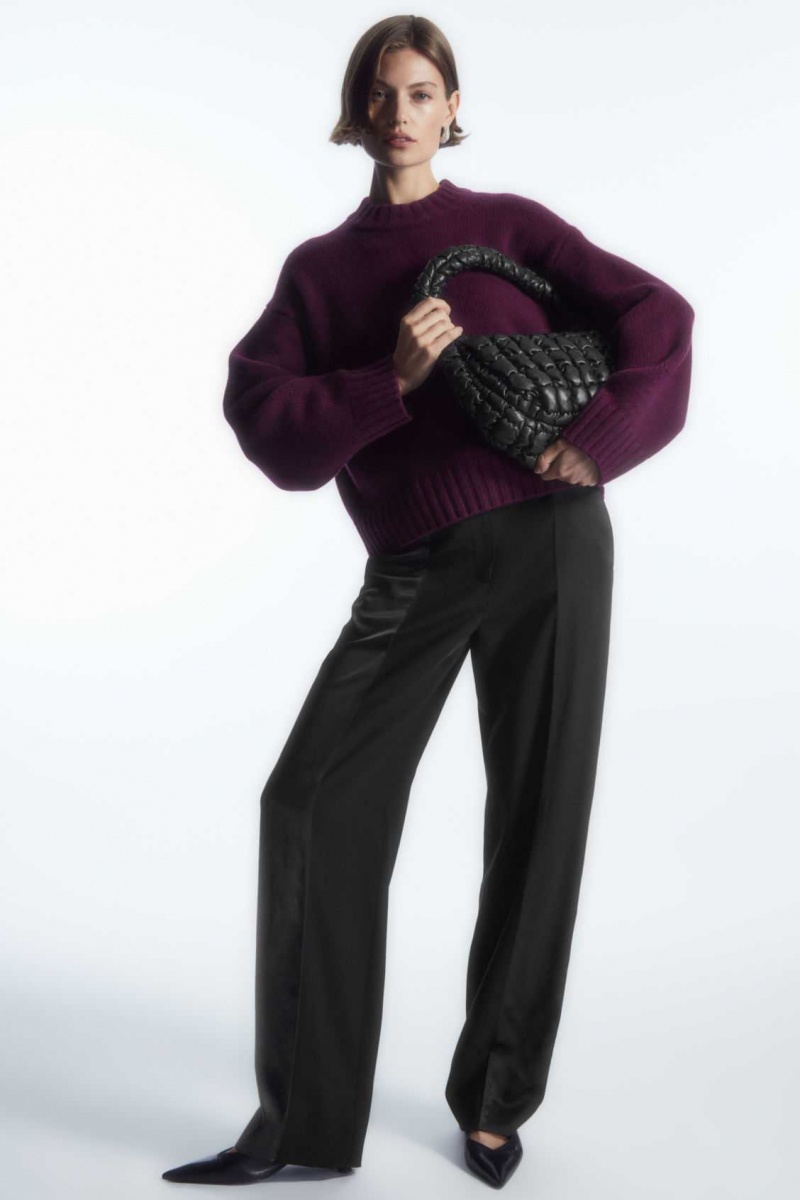 DARK PURPLE COS CHUNKY PURE CASHMERE CREW-NECK SWEATER | YJP-260854