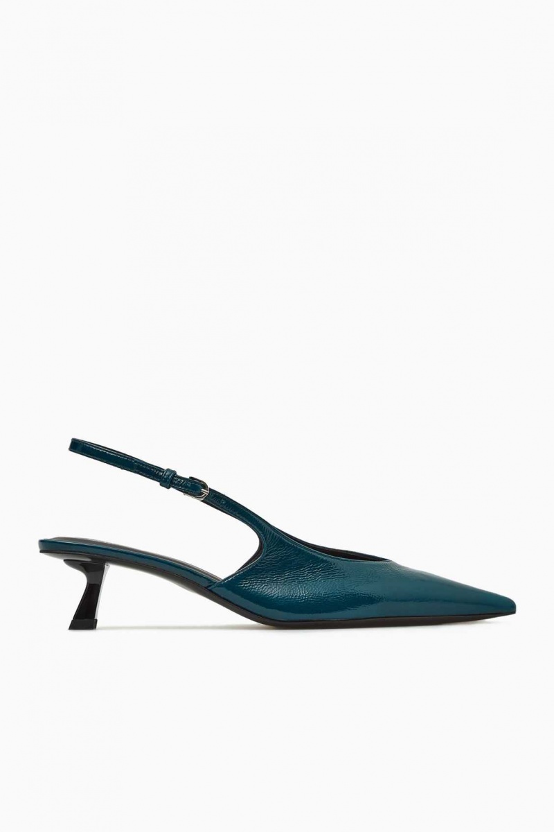 DARK TURQUOISE COS POINTED SLINGBACK KITTEN HEELS | VJY-678542