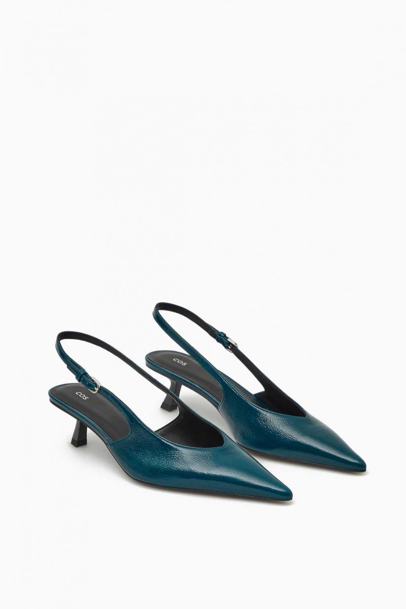 DARK TURQUOISE COS POINTED SLINGBACK KITTEN HEELS | VJY-678542