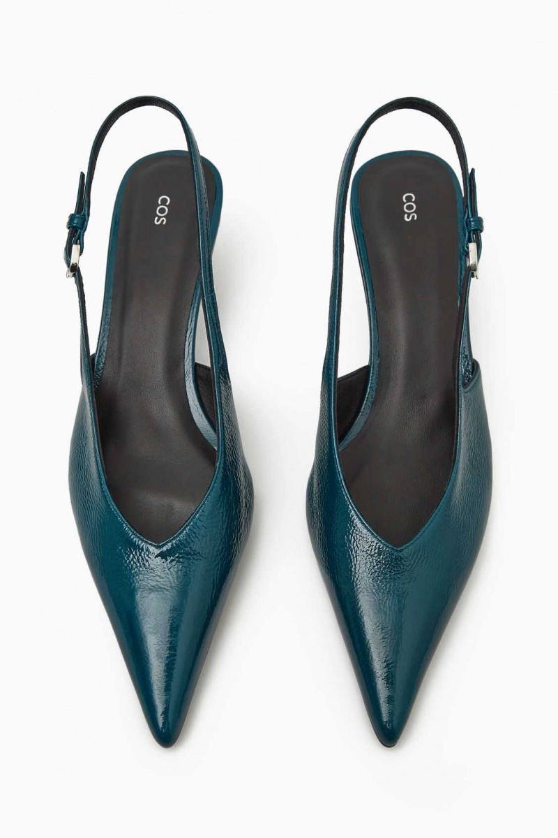 DARK TURQUOISE COS POINTED SLINGBACK KITTEN HEELS | VJY-678542