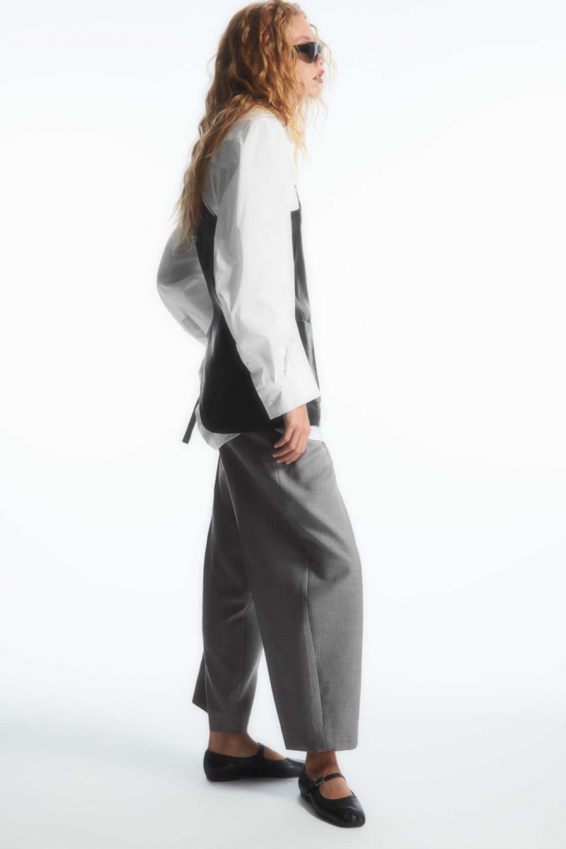 GRAY MÉLANGE COS BARREL-LEG WOOL PANTS | DIS-391047