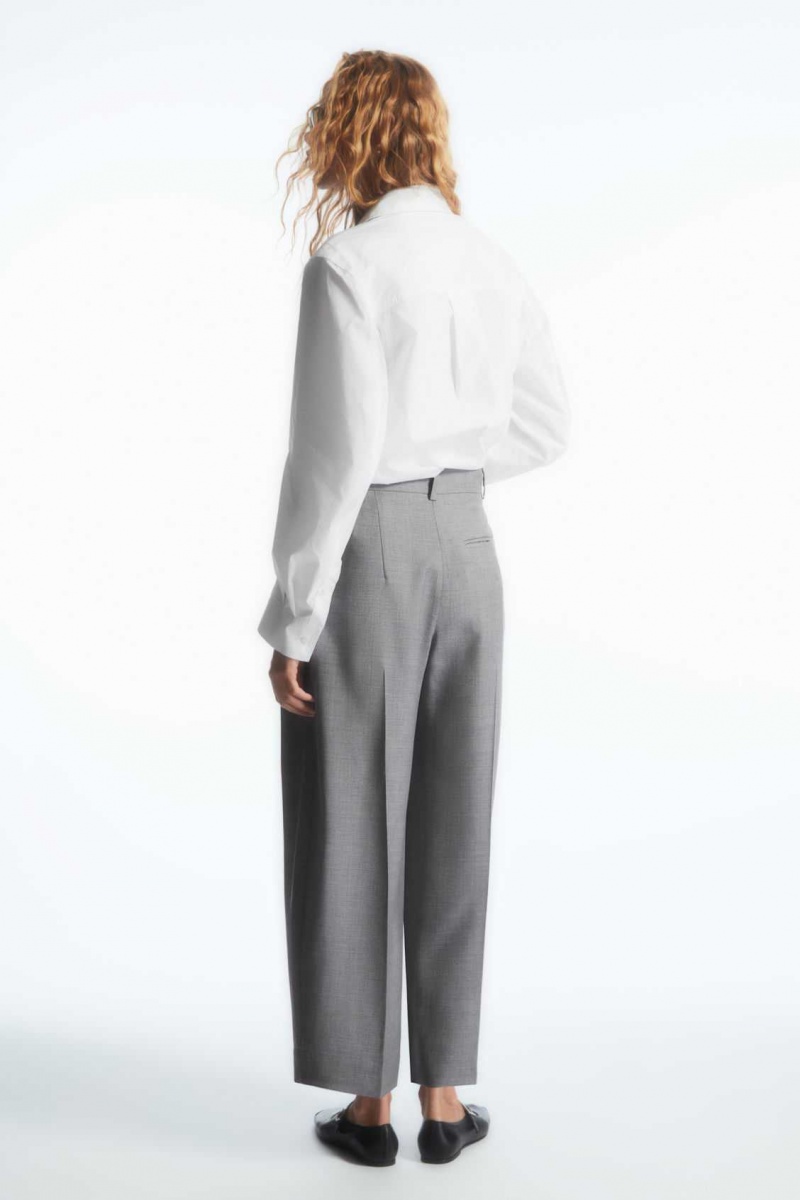 GRAY MÉLANGE COS BARREL-LEG WOOL PANTS | DIS-391047