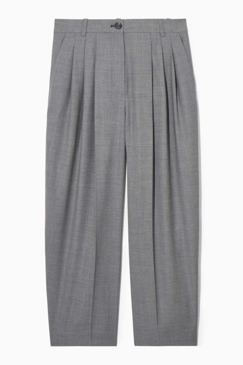 GRAY MÉLANGE COS BARREL-LEG WOOL PANTS | DIS-391047