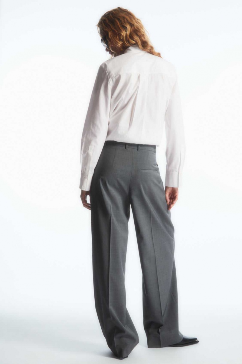 GRAY MÉLANGE COS WIDE-LEG TAILORED WOOL PANTS | THW-821946