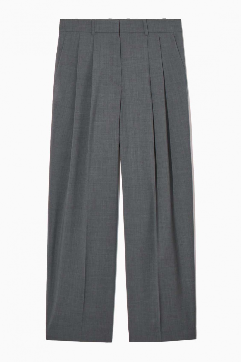 GRAY MÉLANGE COS WIDE-LEG TAILORED WOOL PANTS | THW-821946