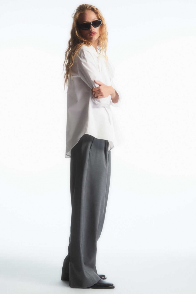 GRAY MÉLANGE COS WIDE-LEG TAILORED WOOL PANTS | THW-821946