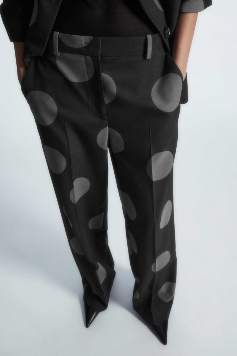 GRAY / POLKA DOT COS POLKA-DOT WOOL-BLEND STRAIGHT-LEG PANTS | IBQ-836741