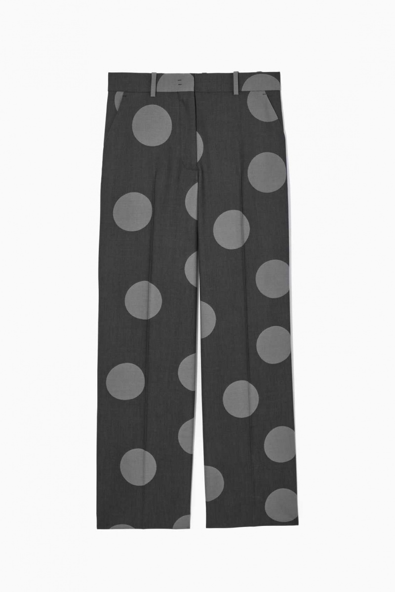 GRAY / POLKA DOT COS POLKA-DOT WOOL-BLEND STRAIGHT-LEG PANTS | IBQ-836741