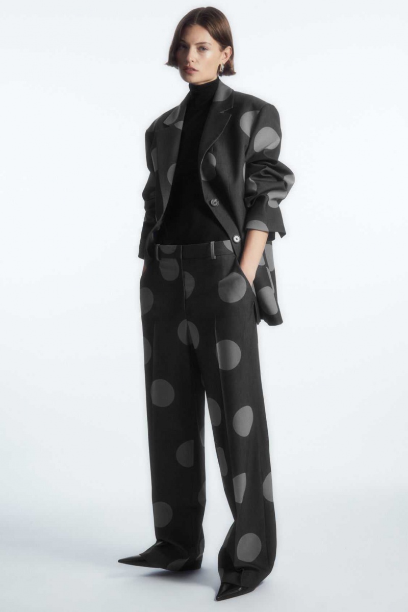 GRAY / POLKA DOT COS POLKA-DOT WOOL-BLEND STRAIGHT-LEG PANTS | IBQ-836741