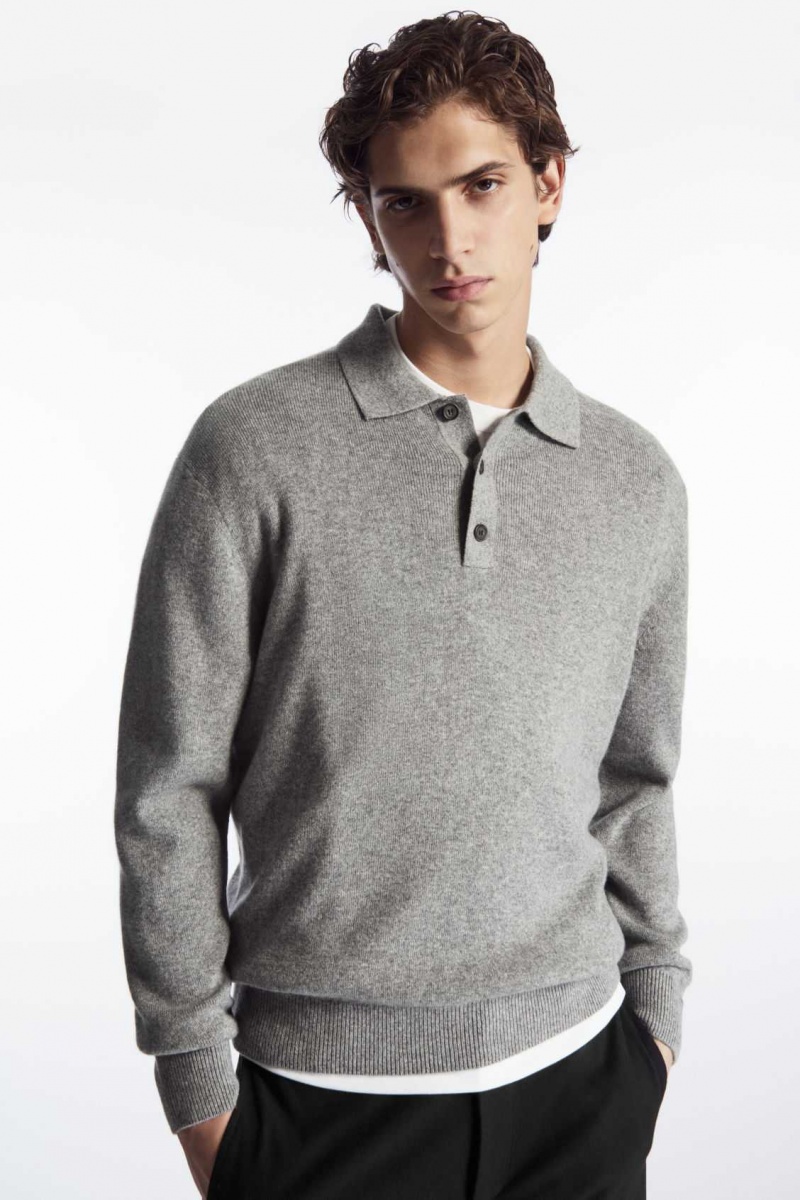 GREY MÉLANGE COS PURE CASHMERE POLO SHIRT | HFG-084715