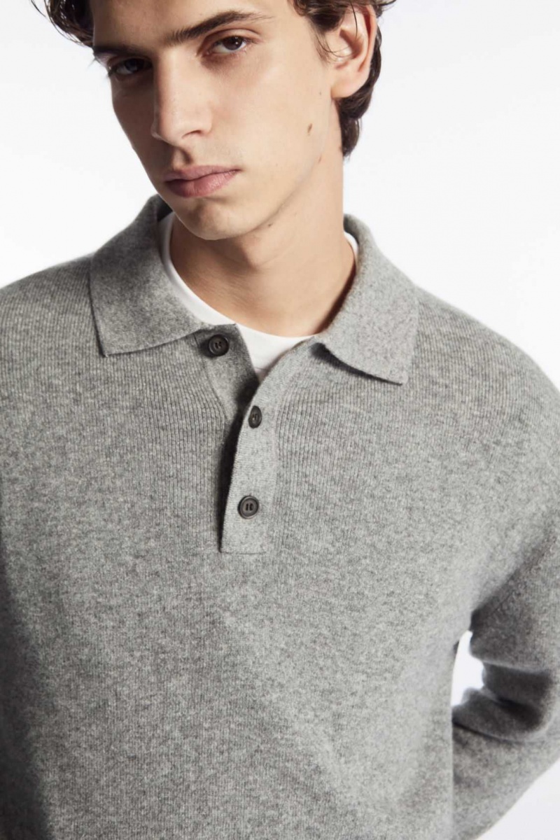 GREY MÉLANGE COS PURE CASHMERE POLO SHIRT | HFG-084715