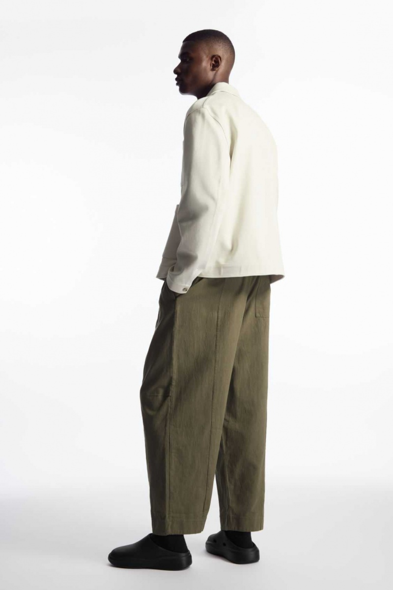 KHAKI COS PLEATED WIDE-LEG CHAMBRAY PANTS | FZB-791230