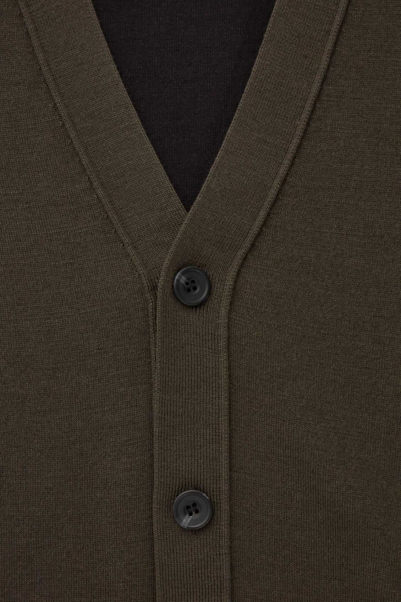 KHAKI GREEN COS DOUBLE-FACED MERINO WOOL CARDIGAN | EGS-871206