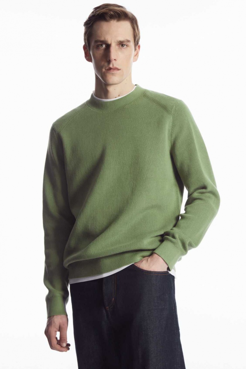 KHAKI GREEN COS RIBBED-KNIT SWEATER | OQT-137968