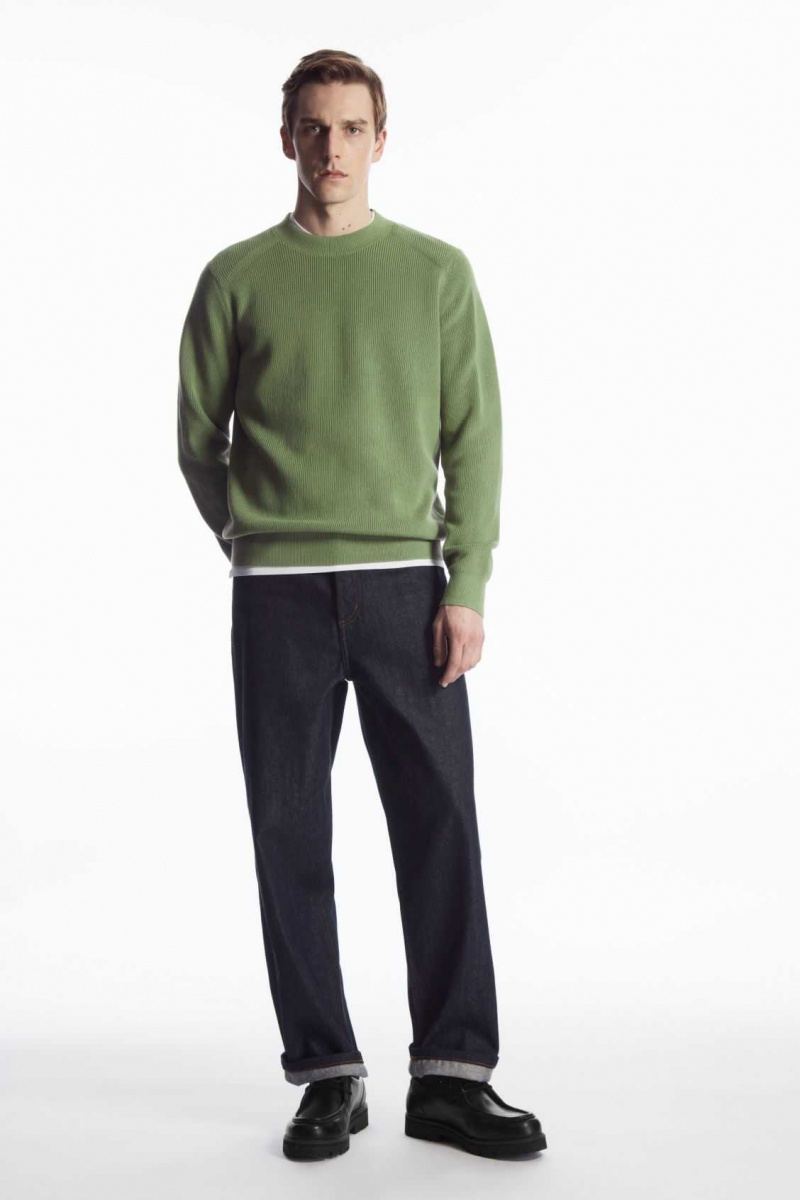 KHAKI GREEN COS RIBBED-KNIT SWEATER | OQT-137968