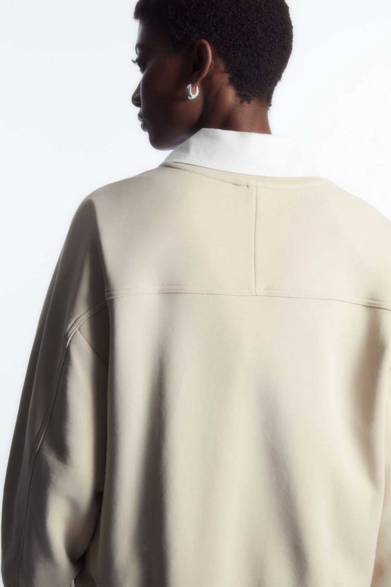 LIGHT BEIGE COS CONTRAST-PANEL CREW-NECK SWEATSHIRT | MWL-186025