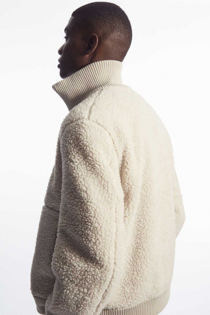 LIGHT BEIGE COS FUNNEL-NECK TEDDY JACKET | BRX-824051