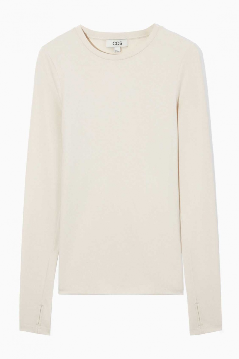 LIGHT BEIGE COS SLIM-FIT LONG-SLEEVE TOP | QHW-063472