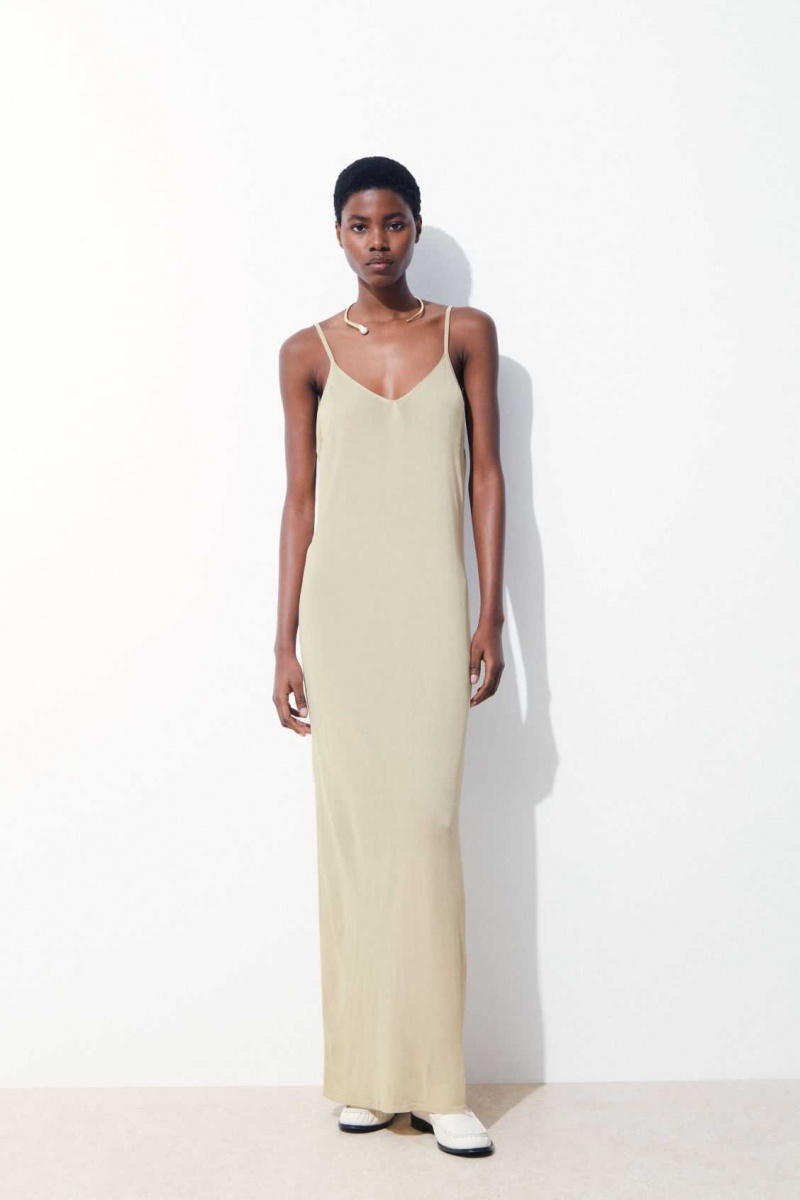 LIGHT BEIGE COS THE SHEER KNITTED SLIP DRESS | GDL-548702