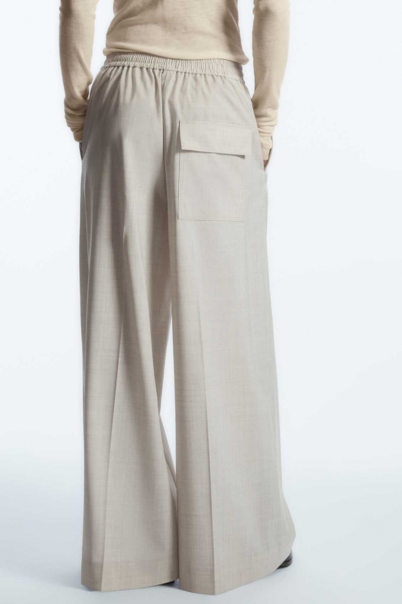 LIGHT BEIGE COS VOLUMINOUS WIDE-LEG WOOL PANTS | WXV-578624