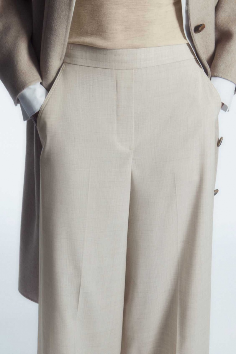 LIGHT BEIGE COS VOLUMINOUS WIDE-LEG WOOL PANTS | WXV-578624