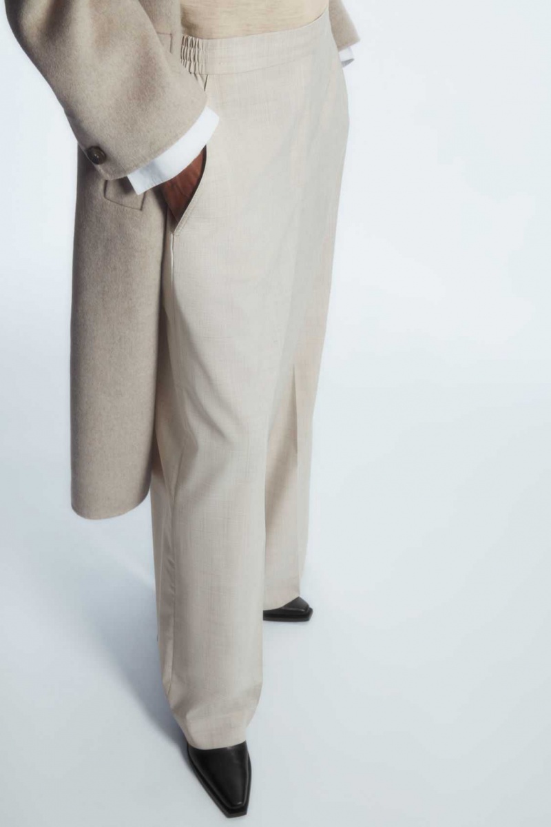 LIGHT BEIGE COS VOLUMINOUS WIDE-LEG WOOL PANTS | WXV-578624