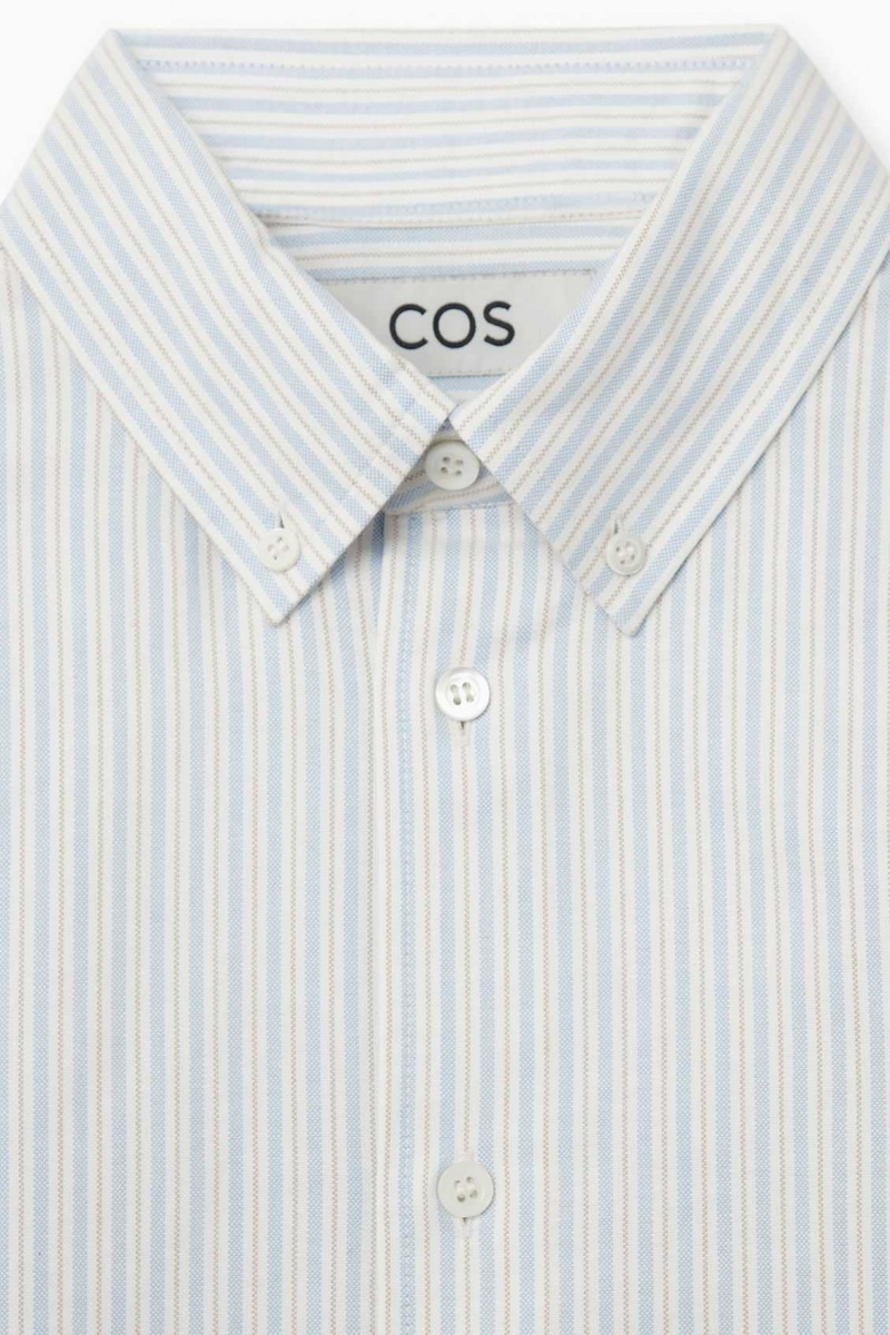 LIGHT BLUE / STRIPED COS BUTTON-DOWN COLLAR OXFORD SHIRT | XMI-564301