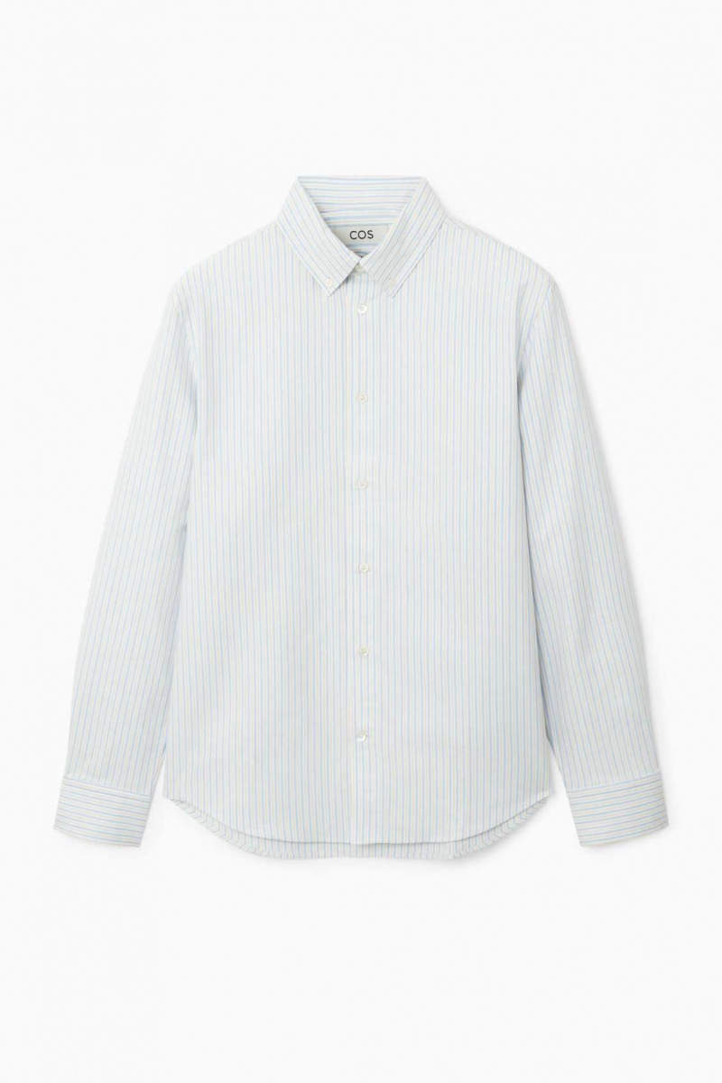 LIGHT BLUE / STRIPED COS BUTTON-DOWN COLLAR OXFORD SHIRT | XMI-564301