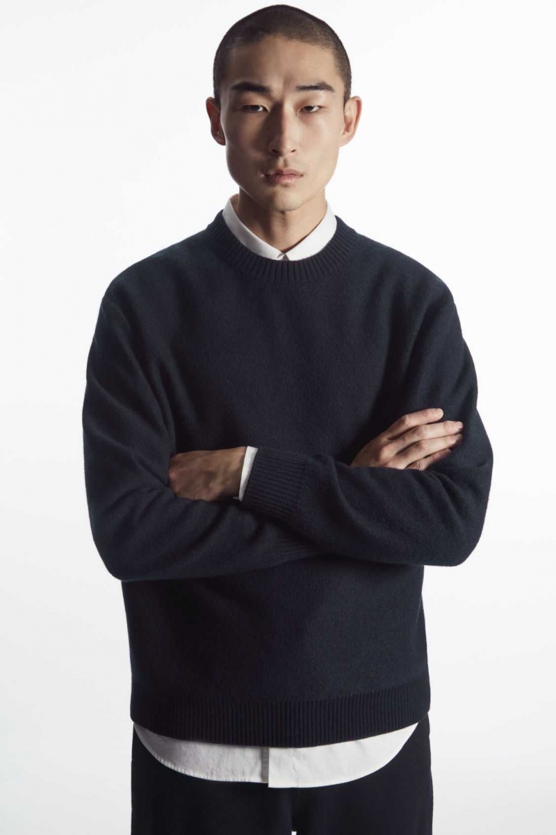 NAVY COS BOILED-WOOL CREW-NECK SWEATER | EYW-916243