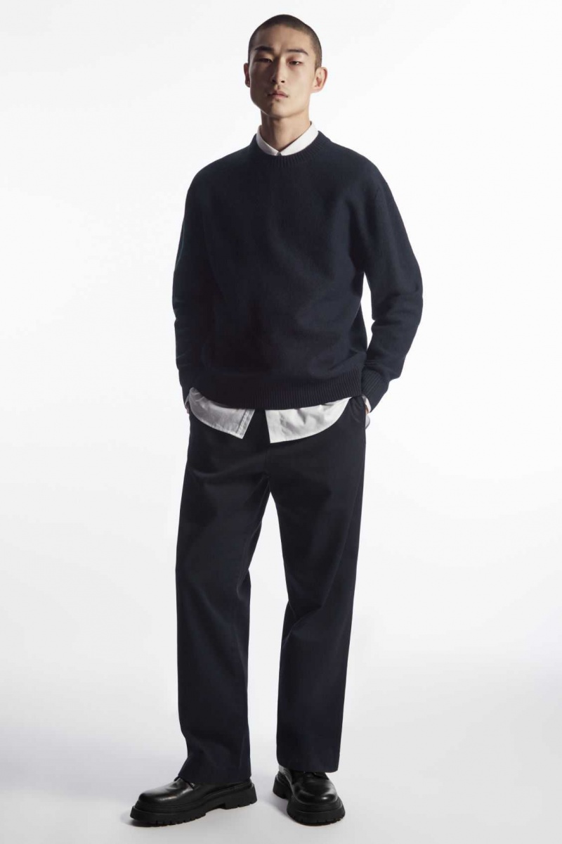 NAVY COS BOILED-WOOL CREW-NECK SWEATER | EYW-916243