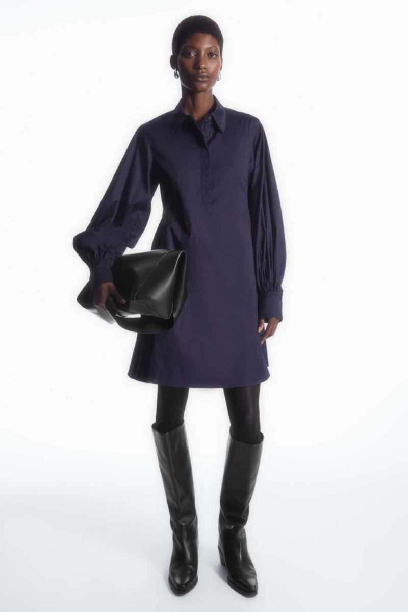 NAVY COS GATHERED-SLEEVE MINI SHIRT DRESS | IAV-271036