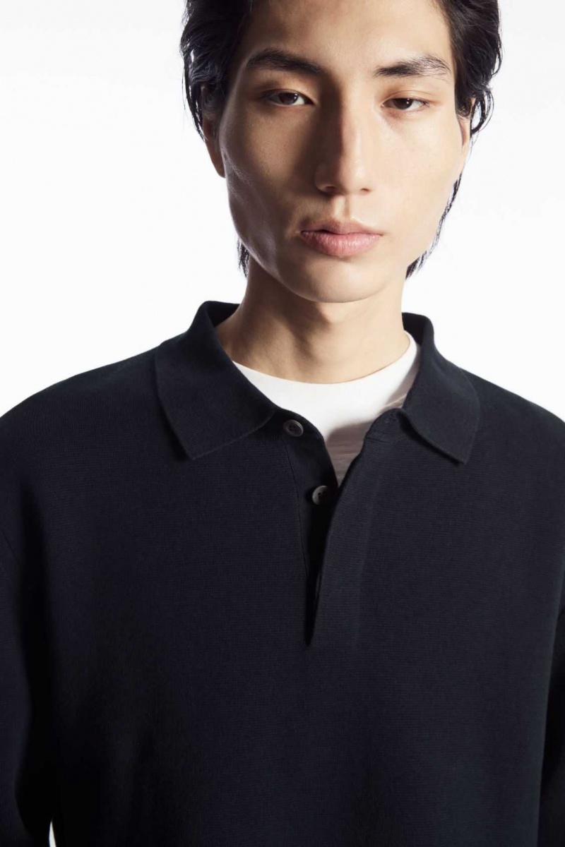 NAVY COS MINIMAL KNITTED POLO SHIRT | XWO-417386