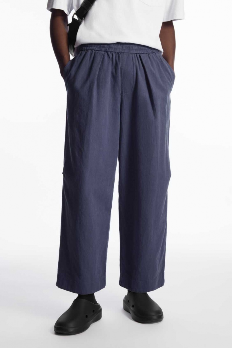 NAVY COS PLEATED WIDE-LEG CHAMBRAY PANTS | IJA-804573