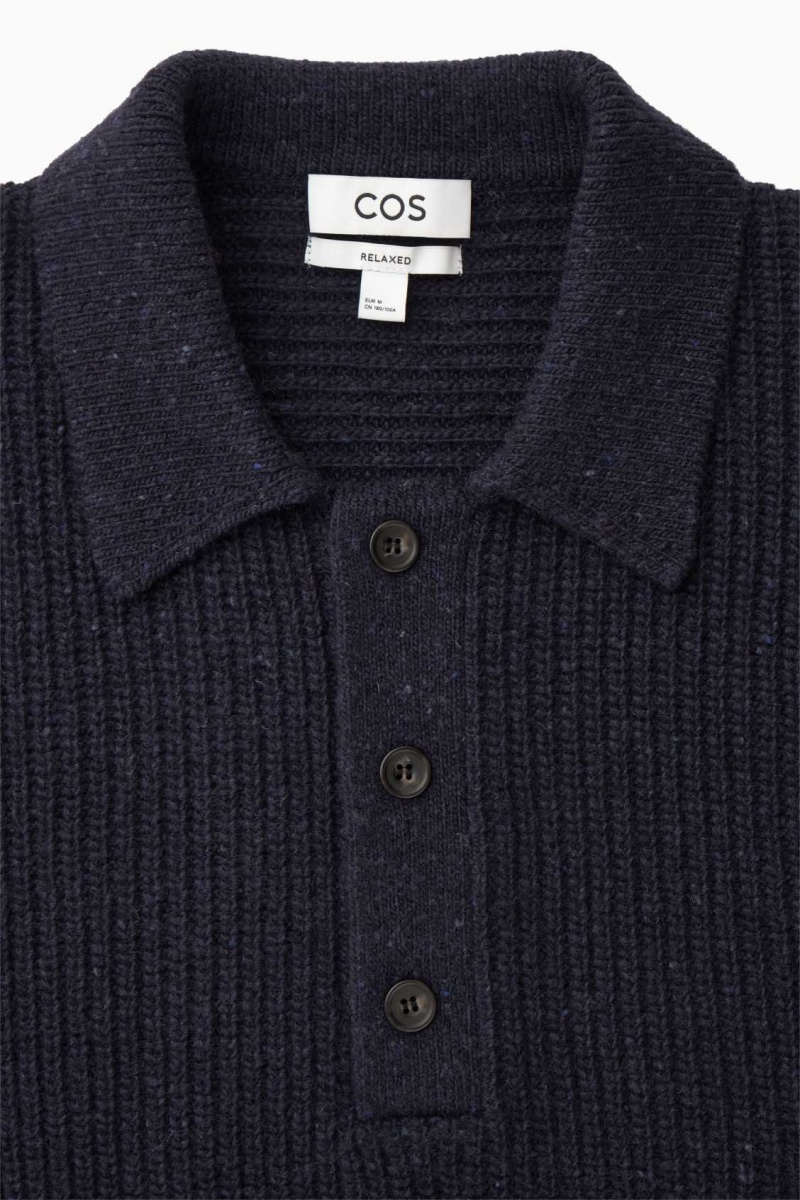 NAVY COS RIBBED WOOL AND CASHMERE-BLEND POLO SHIRT | IMF-182309