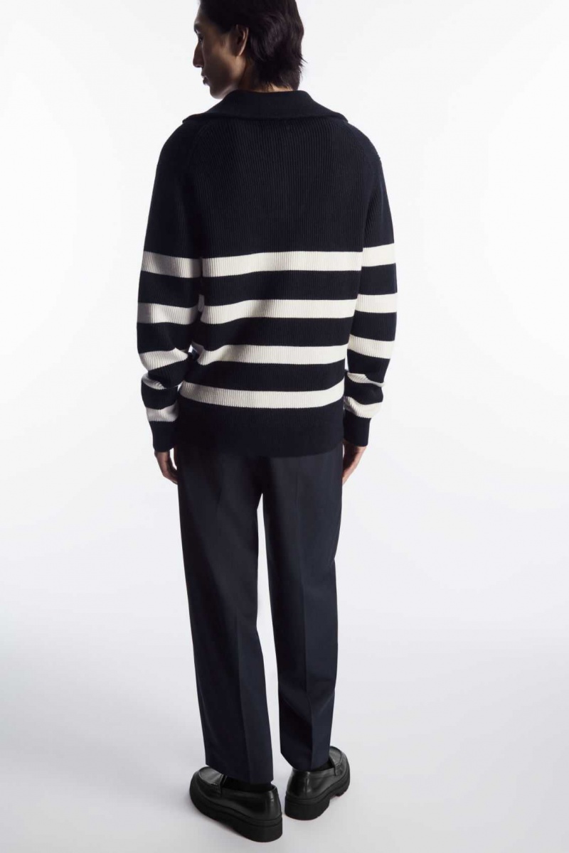 NAVY COS WOOL AND COTTON-BLEND HALF-ZIP SWEATER | GAF-475986