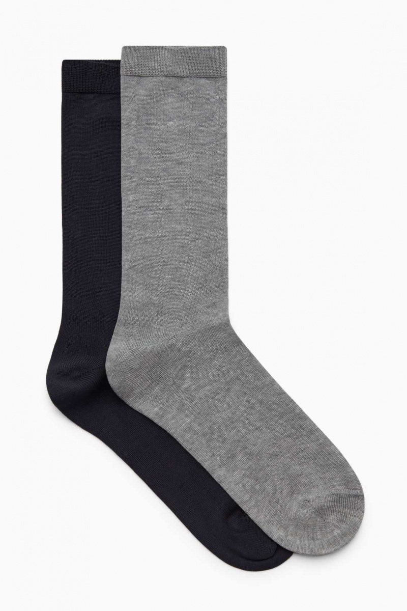 NAVY / GREY MÉLANGE COS 2-PACK MERCERISED COTTON SOCKS | SJA-382941