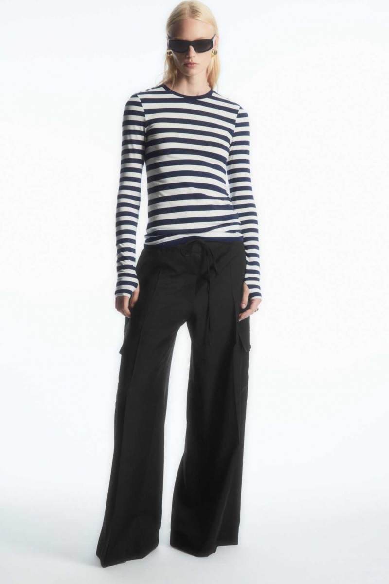 NAVY / STRIPED COS SLIM-FIT LONG-SLEEVE TOP | GMH-084951