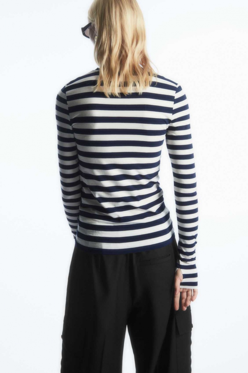 NAVY / STRIPED COS SLIM-FIT LONG-SLEEVE TOP | GMH-084951