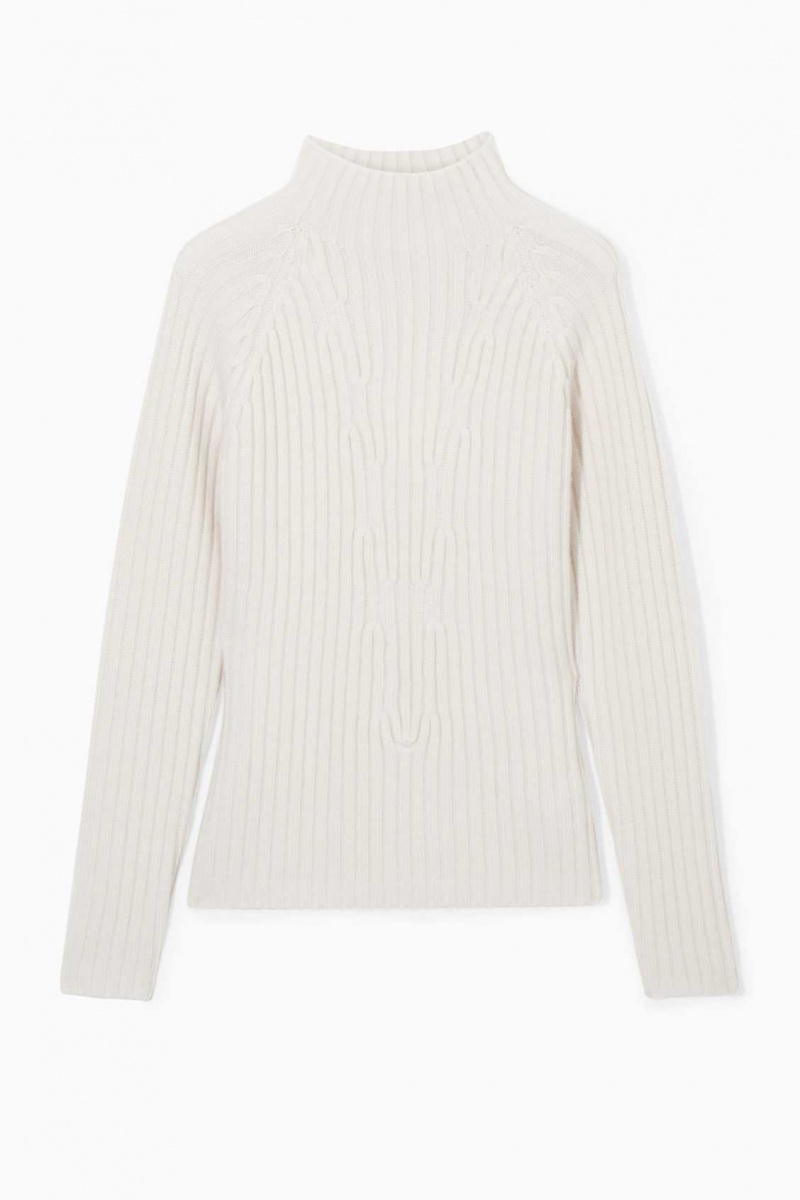 OFF-WHITE COS RIBBED PURE CASHMERE TURTLENECK SWEATER | LZP-354726