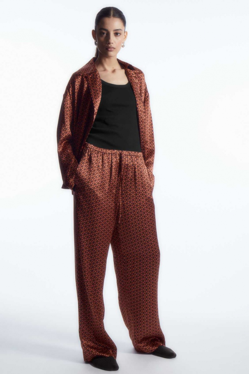 RUST / PRINTED COS PRINTED PURE SILK PAJAMA PANTS | QVD-275143